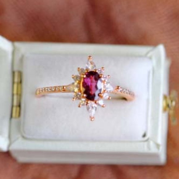 Natural Gemstone Ring Gold Vermeil Red Garnet ring for Her Retro Open Ring - Picture 2 of 11